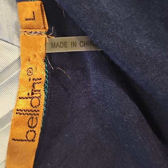 Belldini Open Sleeved Aqua, Navy Blue & White short sleeved shirt w Bling Large - Picture 8 of 9